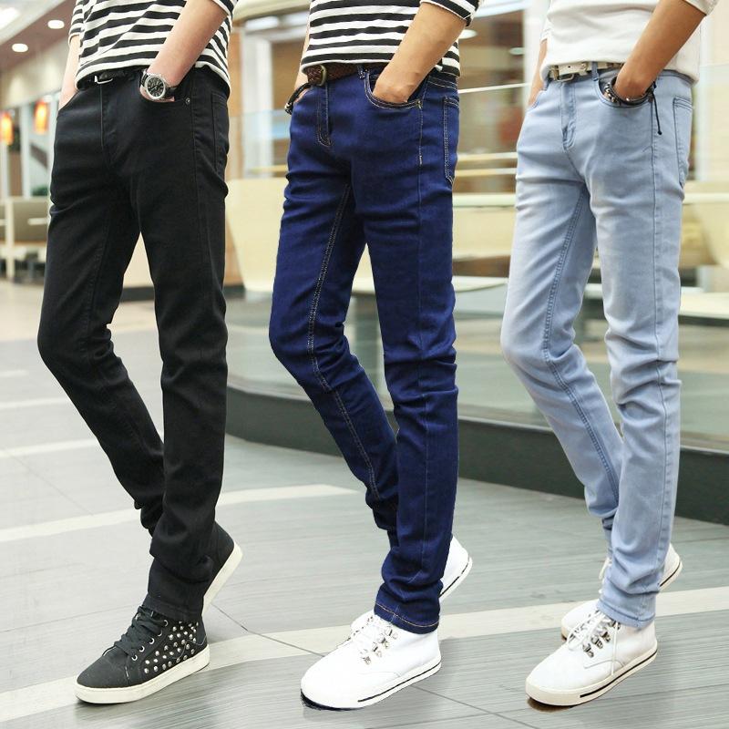 Autumn and Winter New Pure Black Slim-fitting Pants Classic Teen Elastic Jeans Men's Pencil Pants
