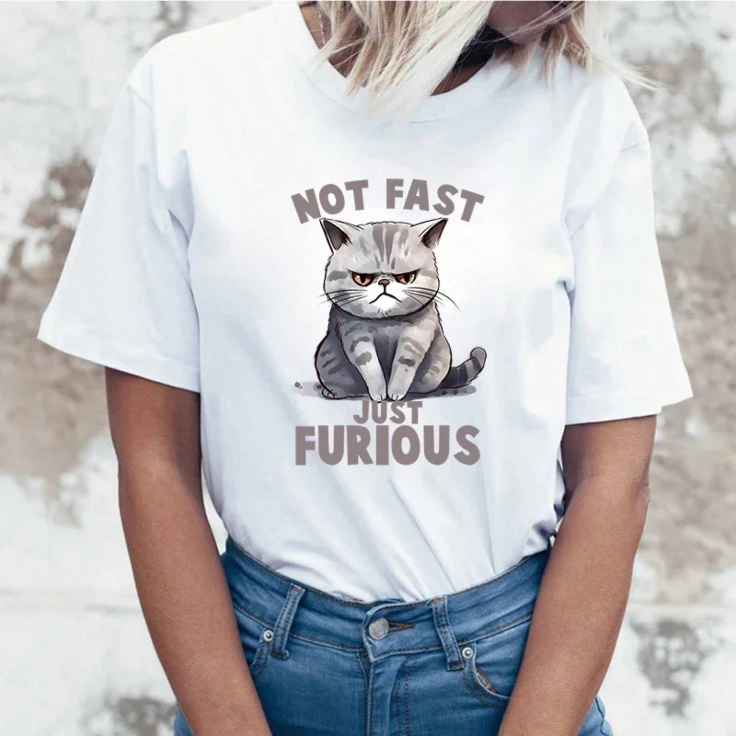 Cat Print T-Shirt Summer Leisure Loose Round Neck Creative Personality T-Shirt Ladies Fashion Print S разноцветный