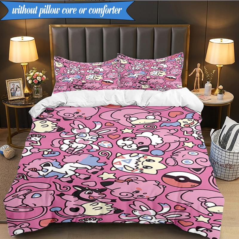 Rosa Pika Muster 3-teiliges K-Pop Musikgruppen Bettwäsche-Set, Ideal für Schlafzimmer, Wohnheim, Enthält Bettbezug und 2 Kissenbezüge, Fan-Geschenke