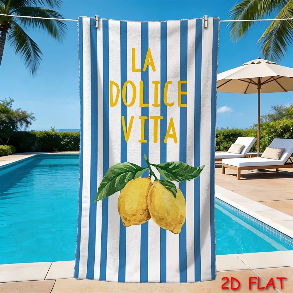 La Dolce Vita Lemon Print Beach Towel Italian Summer Striped Quick Dry Towel for Beach Swimming Pool Travel Camping Gym Uses 50x100cm