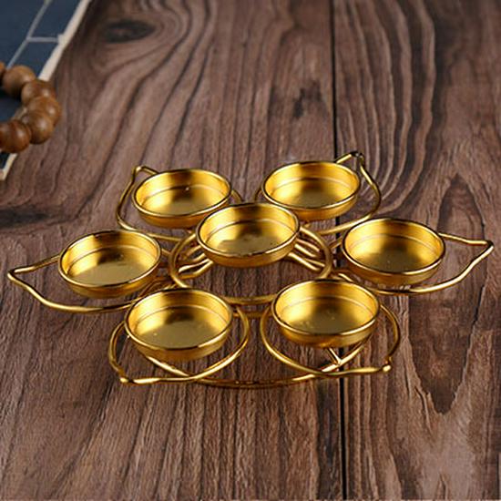 Buddhist Ghee Lamp Holder - Seven Stars Oil Lamp with Lotus Design for Temple Offerings and Everlasting Candle Display.