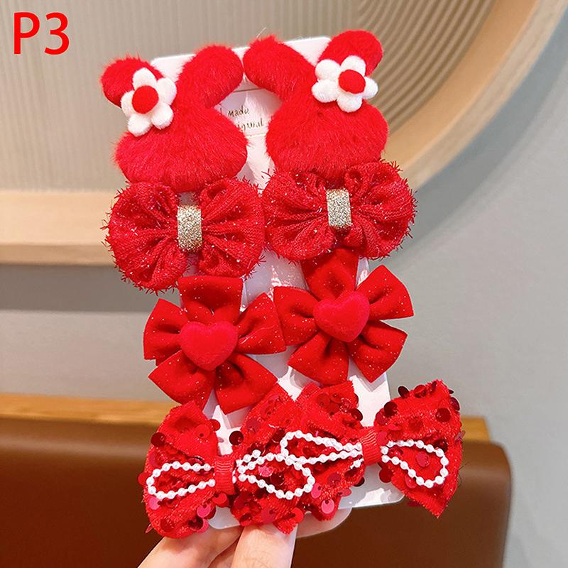 8Pcs/Set Kids Red Bows Hair Clips For Baby Girls Handmade Ribbon Bowknots Hairpins Barrettes  Year Christmas Hair Accessories