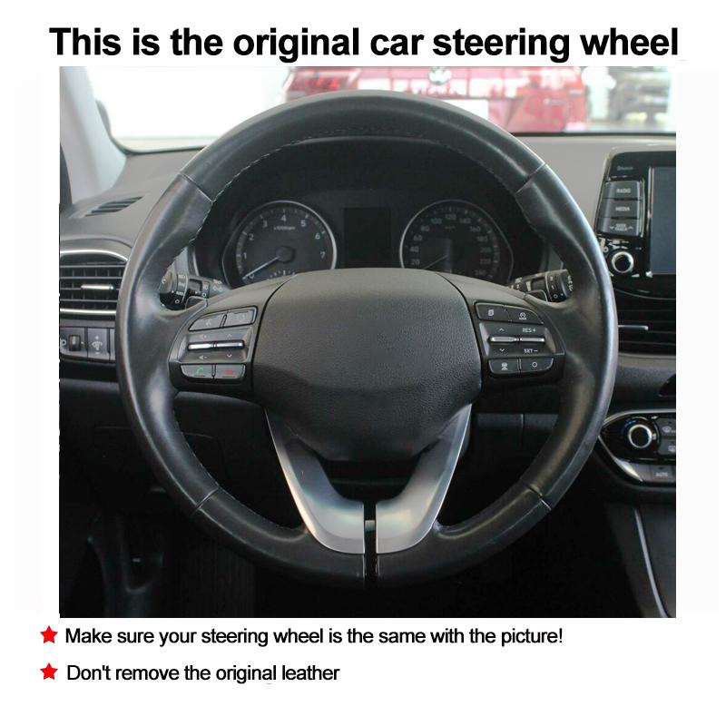 Hand Stitching Car Auto Steering Wheel Cover Wrap For Hyundai Veloster II 2018- I30 III 2018- Dark Gray Grey Beige