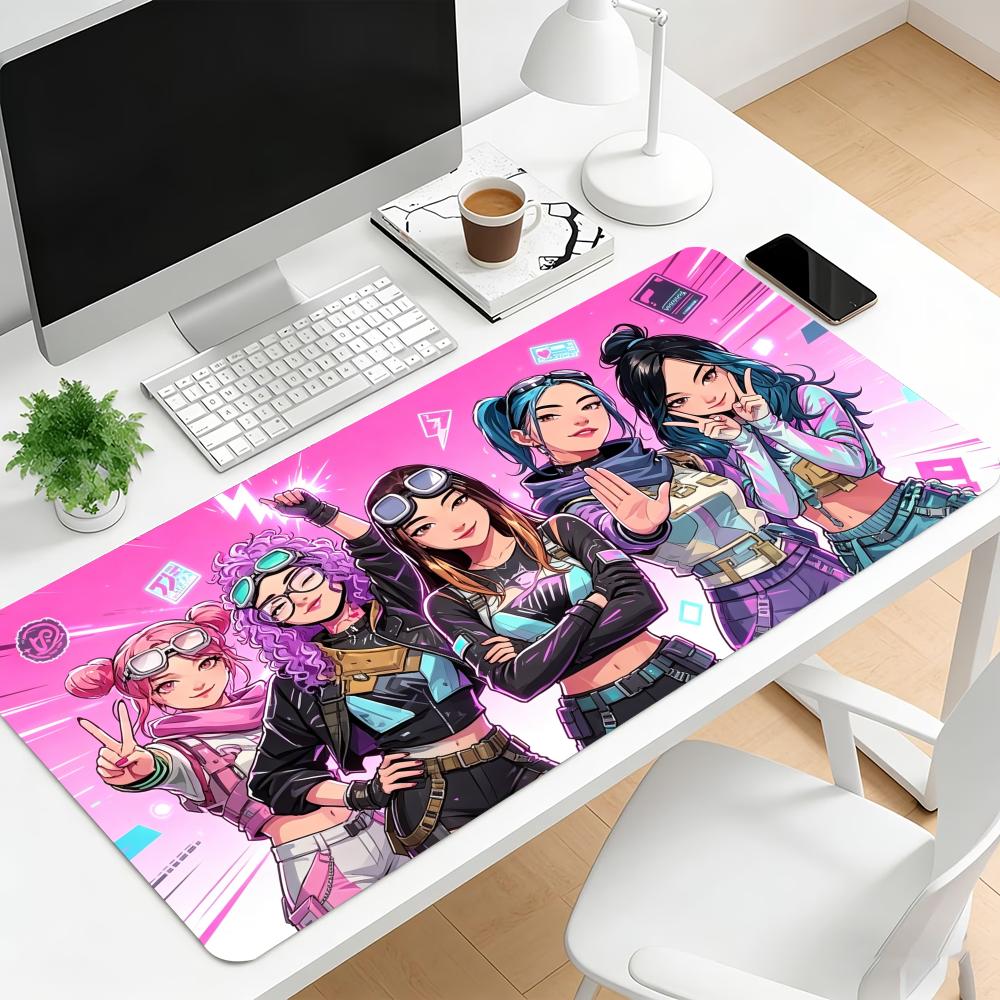 Extra Wide Mouse Pad Anime Girl Squad Print Stitched Edges Non Slip Rubber Base For Gamer Laptop Office Desktop Computer
