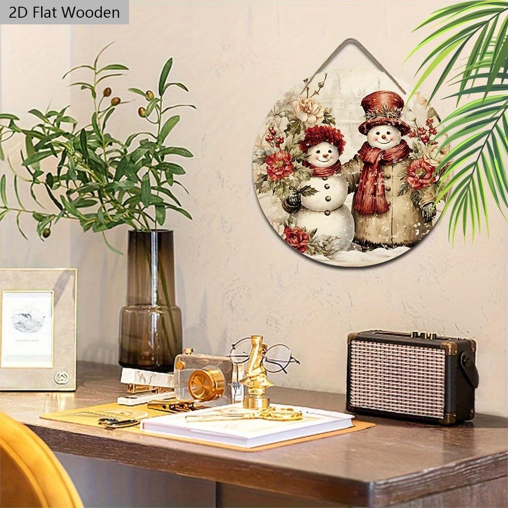 Vintage Wooden Christmas Sign with Snowman Pattern - Navidad Round Sign for Front Door, Wall, Room Hanging Decor - Ideal Memorial Gifts for Family