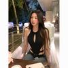 Sweet and Cool Babes Wear Black Hollowed-out Sexy Sleeveless Vest Onesie Women's New Versatile Pure Desire Top