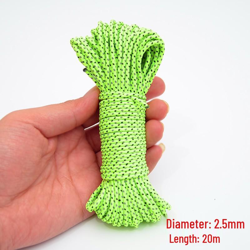 Reflective Windproof Tent Guy Ropes with Stakes, 20m x 2.5mm, for Outdoor Camping