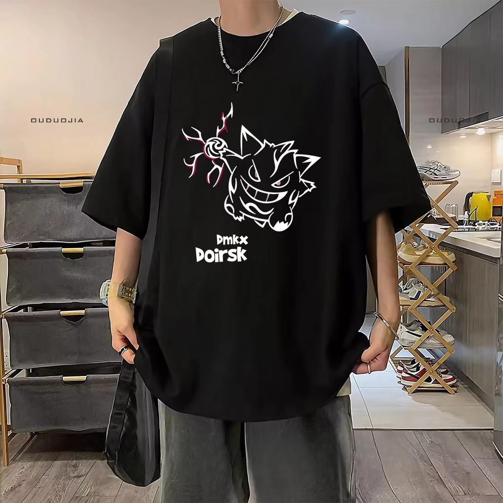 Anime Pokémon 30th Anniversary Peripherals Gengar Manga Graphic Print T-shirt Summer New Tee Men Women Oversized Top Crewneck Cotton Summer New Tee