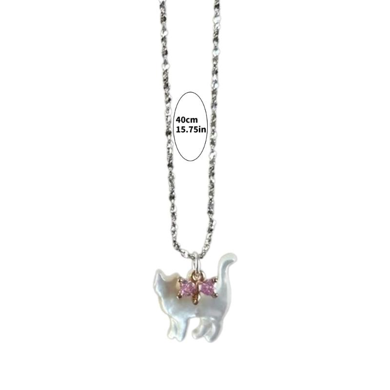 Zircon Bow Cat Pendant Necklace Adjustable Length Clavicle Chains Fashionable Animal Collarbone Chain Jewelry for Women