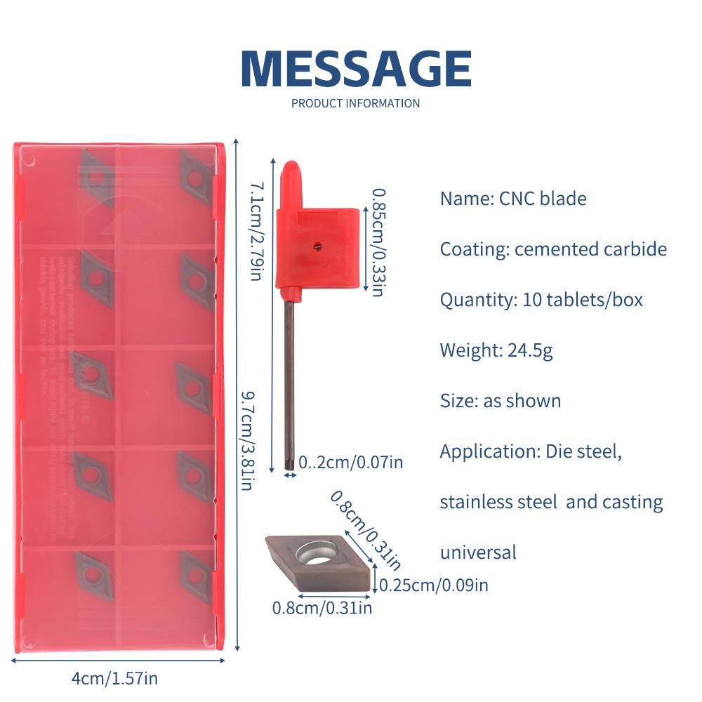 

Turning Inserts, 10Pcs DCMT0702 EM YBC205 Carbide Insert Blade CNC Coated Lathe Turning Tool with Wrench