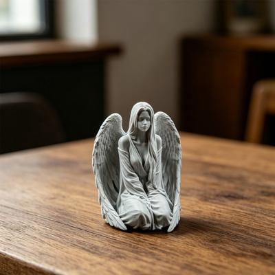 Figurka Anioła Drukowana 3D, Ozdoba Anioła na Biurko, Rzeźba Anioła z Żywicy do Sypialni, Przedpokoju, Gabinetu, Stylowa Dekoracja Domu, Prezent