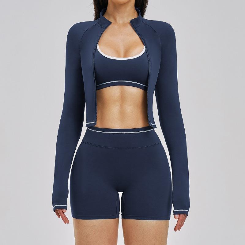 Contrasting Color Yoga Set Naked Sports Fitness Suit Women's Outdoor Running Three-piece Set