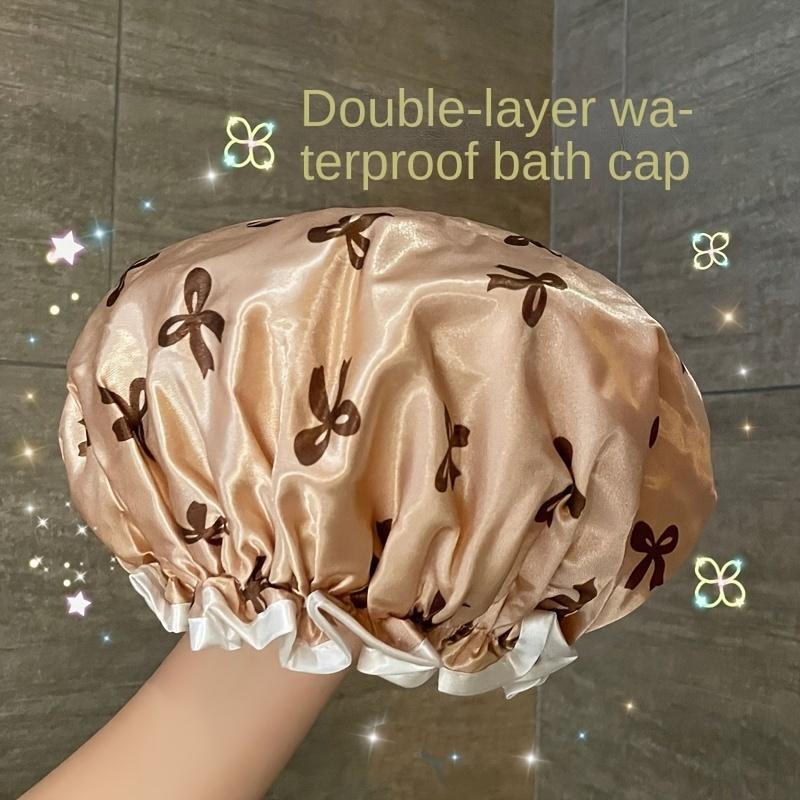 1pcDouble-layer shower cap with floral pattern - elastic, adjustable hair protection, suitable for men and women