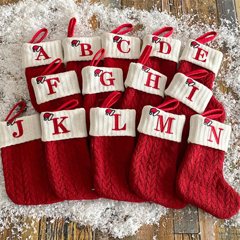 Christmas Socks Knitting Snowflake Letter Stocking Christmas Decoration For Home 2025 Xmas Tree Ornament Gift Navidad Natal 2025