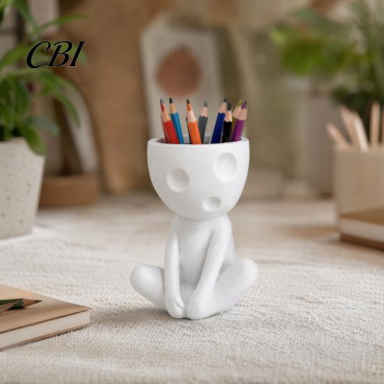 Artistic Pencil Cup for Desk Abstract Character Pen Holder, Resin Sitting Figure Desktop Storage Organizer Office Cup, Multi-functional Makeup Brushes