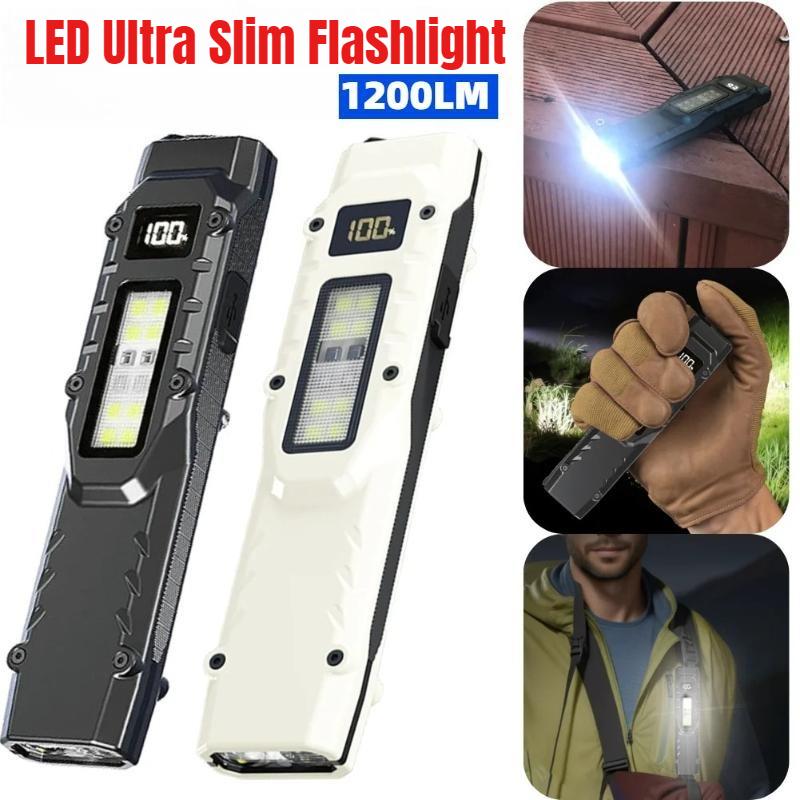 LED Ultra Slim Flashlight USB Charging Mini Camping Light IPX44 Waterproof Portable Pocket Flashlight 1000mAh for Outdoor Hiking