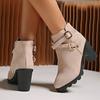 Herbst Dicke Absatzstiefel Damen Weinrot Kurz Mode Spitz Damenstiefel
