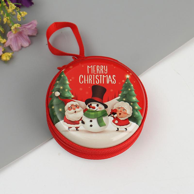 Square Christmas Zipper Tinplate Coin Purse and Key/Earphone/Data Cable Storage Box