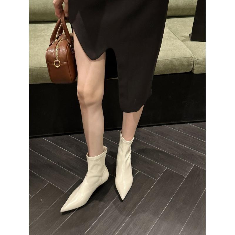2025 autumn and winter design sense thin heel pointed low heel boots fashion short boots