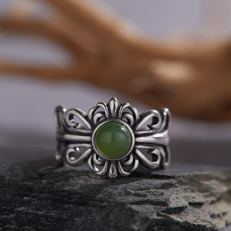 Personalized S925 Sterling Silver Natural Colored Treasure Ring, Retro Iris Exquisite Open Ring, Adjustable Couple Index Finger Ring