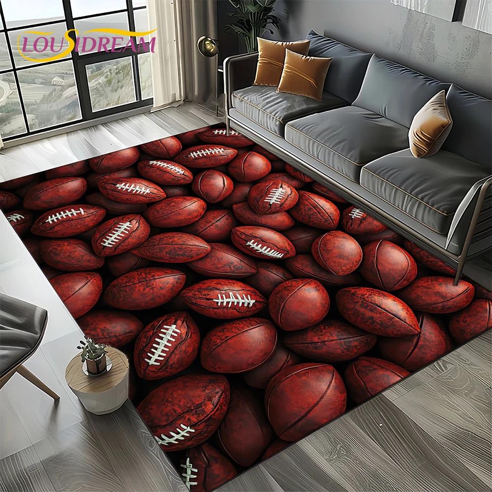 3D Rugbyfeld Rugby 2025 American Football Cartoon Teppich für Wohnzimmer Schlafzimmer Zuhause Sofa Dekoration, Teppich Rutschfeste Fußmatte