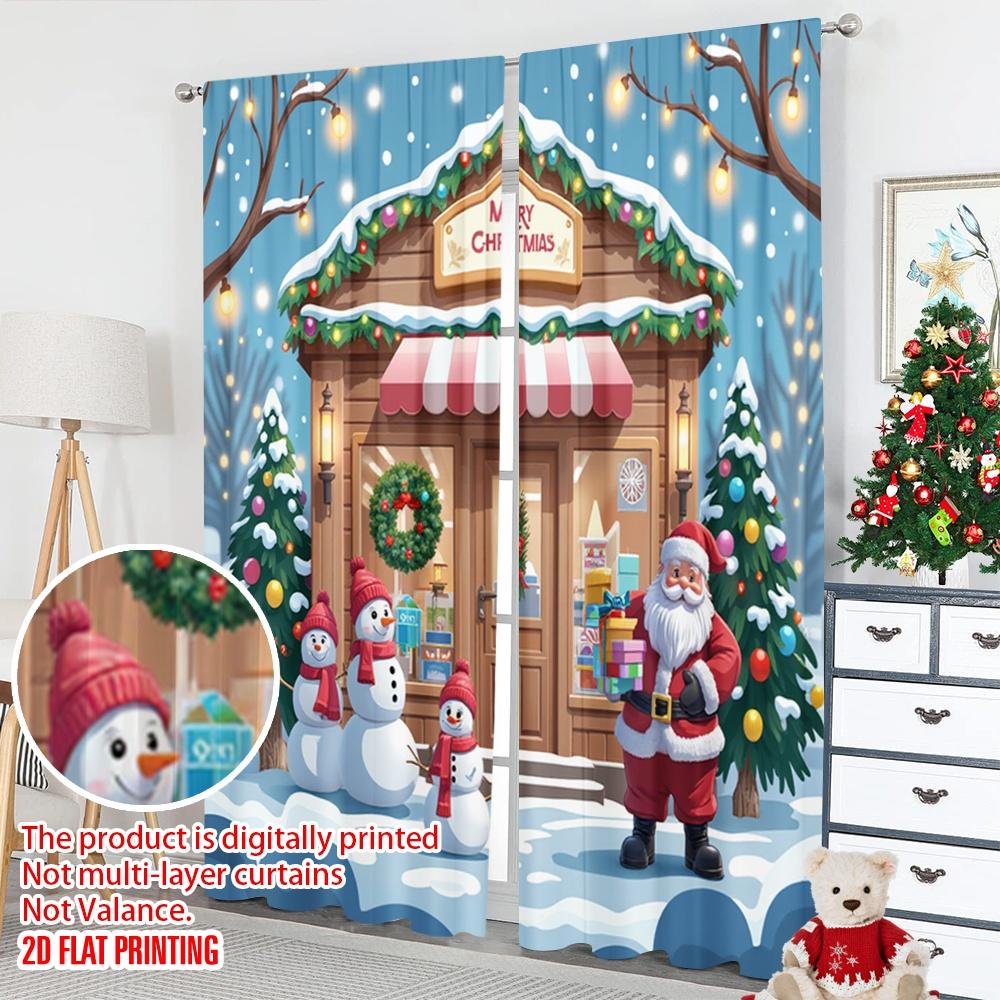 Flat Printing Merry Christmas Curtain Polyester Without Electricity Birthday Party Perfect Festive Curtains Set Of 2 Made