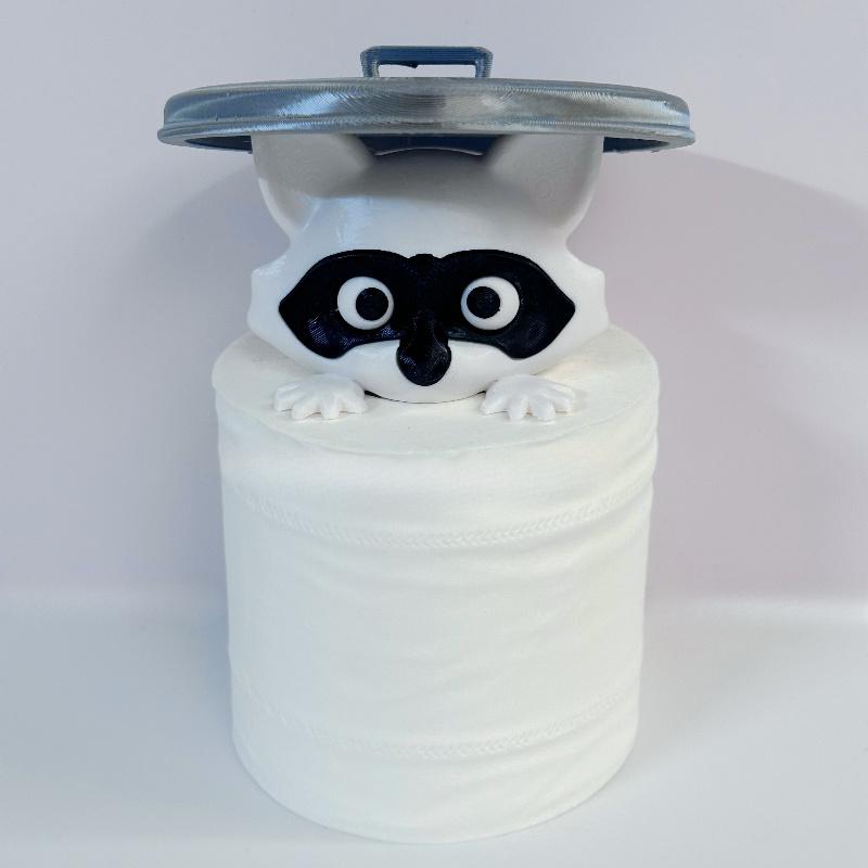 3D Printed Raccoon Toilet Paper Holder - Playful Bathroom Decor with Lid, Ideal Gift for Humor Lovers, Freestanding Design, Raccoon Bathroom Decor