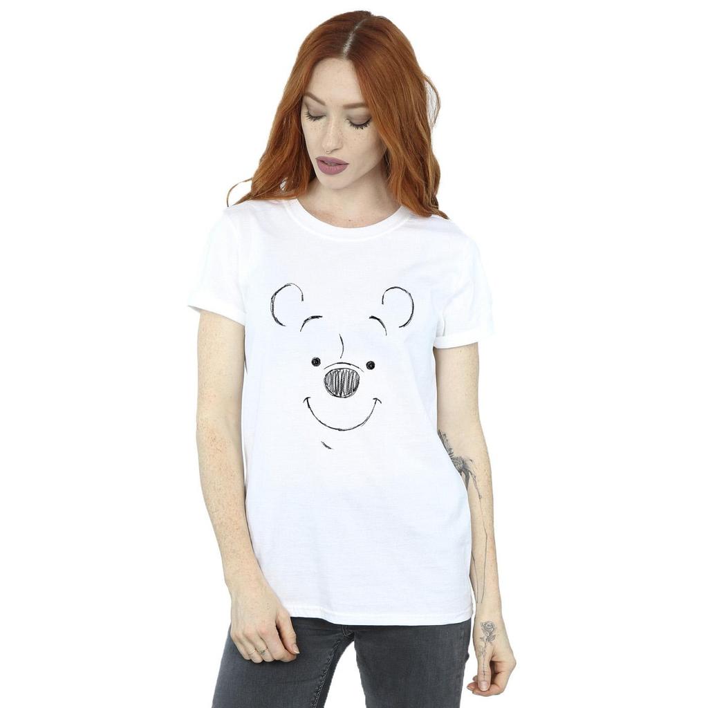 Disney Damski/Damski Bawełniany T-shirt Boyfriend z Twarzą Kubusia Puchatka