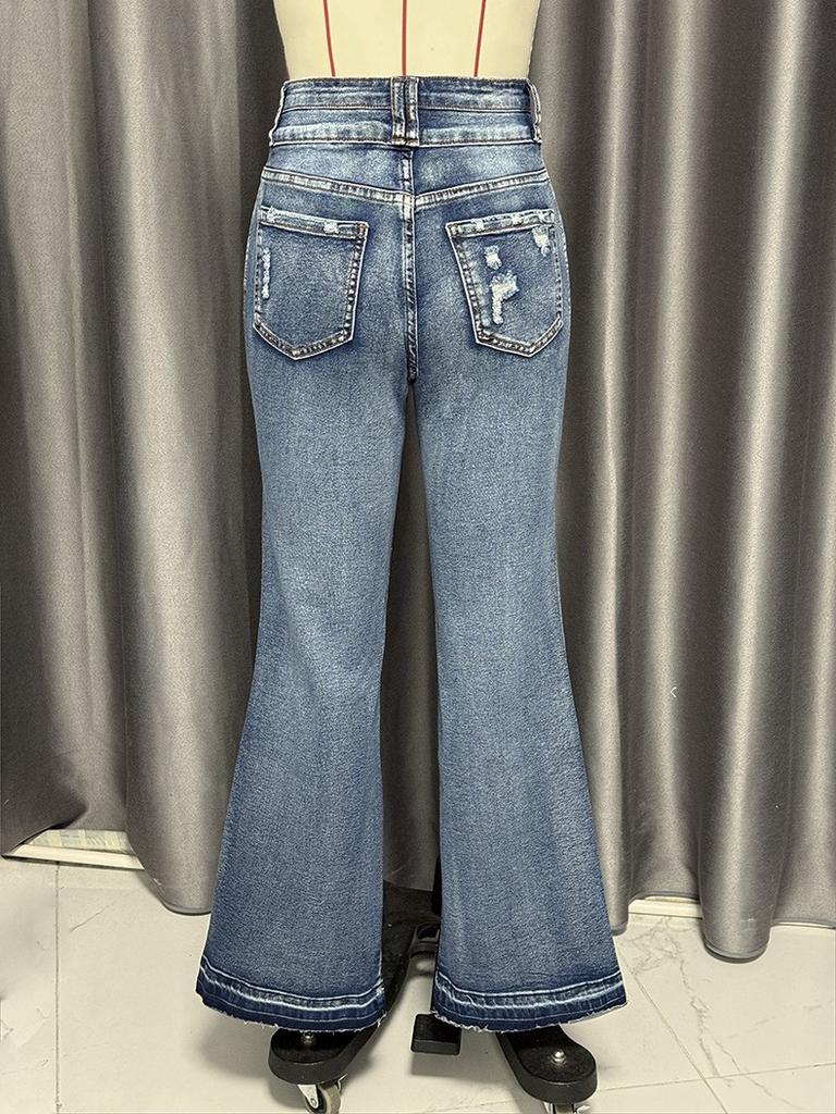 Women's Denim High Waist Fashion Washed Street Flared Trousers