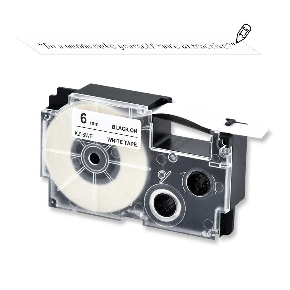 3Packs Label Tape XR6YW XR 6WE 6mm Black On White Label Ribbons Compatible for Label Printer KL8100 KL-100 KL120 KL60 KL-750