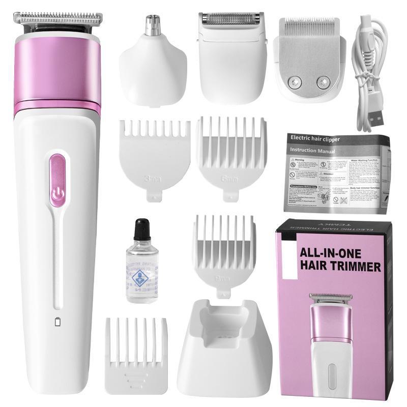 

Портативный аккумуляторный набор из триммера и машинки для стрижки волос 4 в 1 розовый