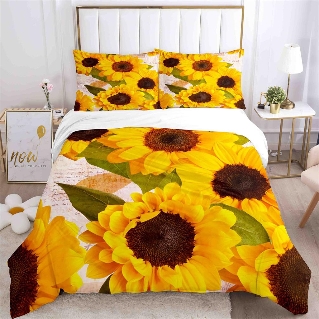 Sunflower Duvet Cover Set Yellow Flowers Green Leaves Cloud Tree King Queen Full Size for Boys Girls Teens Polyester Bedding Set