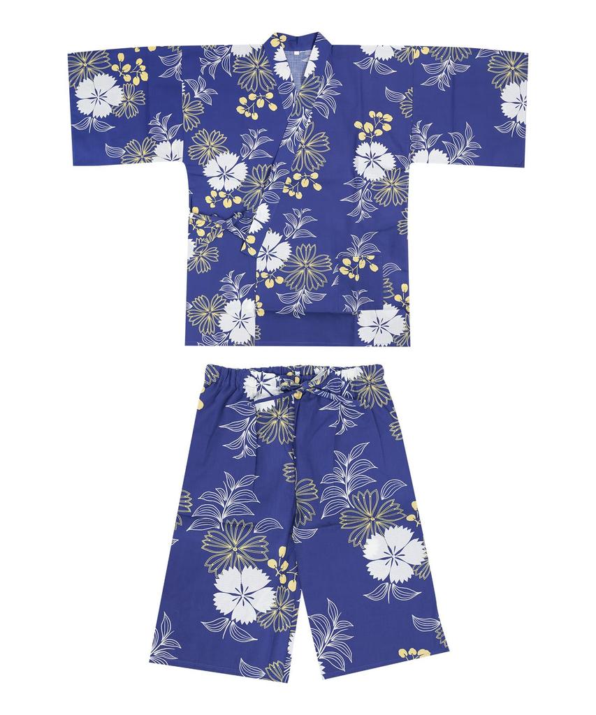 [KYOETSU] [Kyoetsu] Jinbei (Japanese Summer Wear) - Single Item, Cotton, Top and Bottom Set, Women's (Ultramarine Carnation, Free Size)