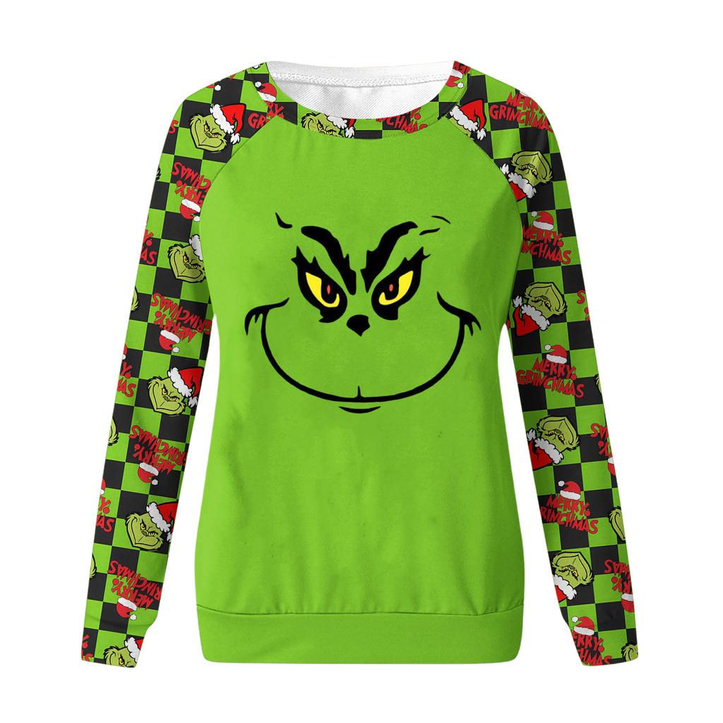Women's Fashion Casual Long Sleeve Christmas Printed  Neck Sweatshirt Top