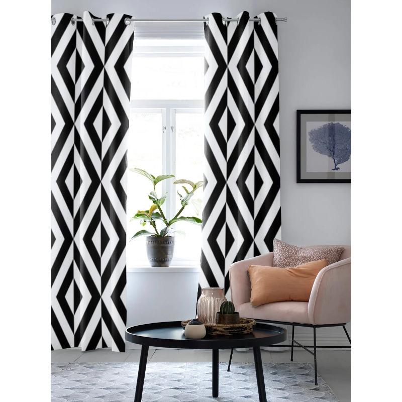 Абстрактные геометрические черно-белые оконные занавески для детской комнаты — фото 4