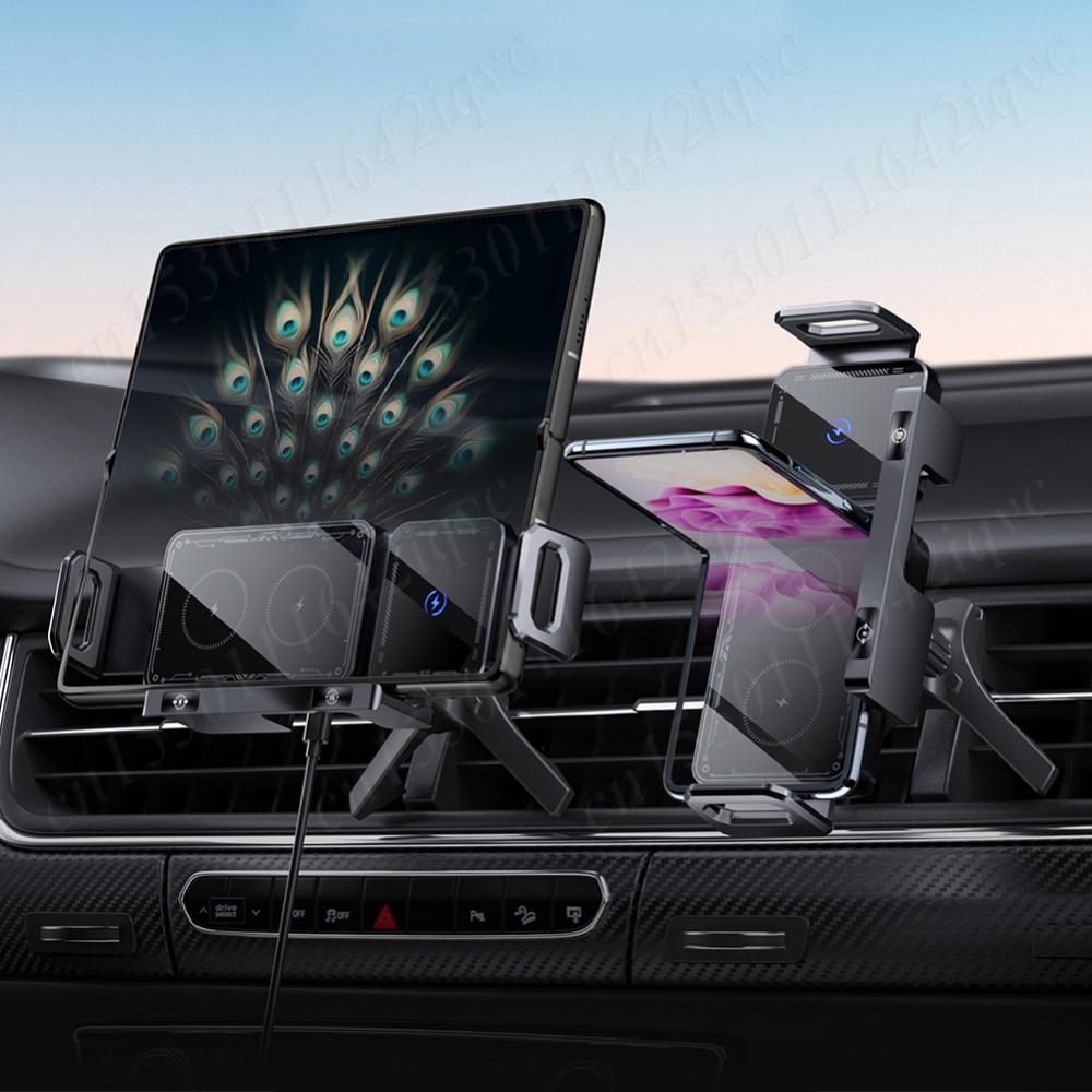 Car Wireless Charger Stand Car Phone Holder Mount 15W Dual Coil Car Vent Phone Holder For Samsung Galaxy Z Fold 5 6 Flip 3 4
