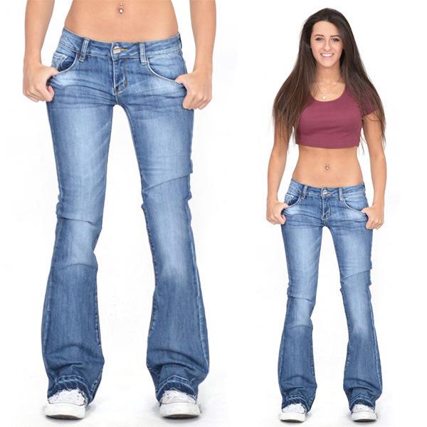 Dames Slim Fit Uitlopende Gewassen Denim Jeans - Wide Leg Stijl