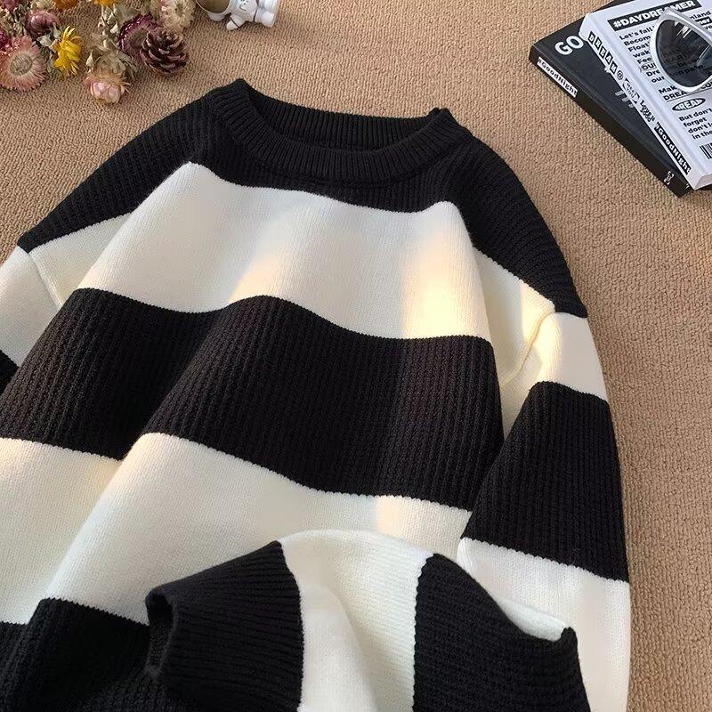 2025 Casual Color Block Striped Knit Sweater - Autumn Winter Unisex Round Neck Warm Top