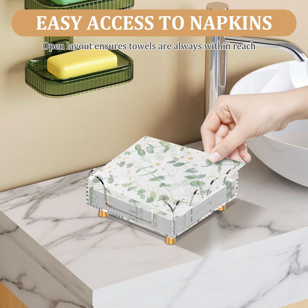Acrylic Napkin Holder Rectangle Transparent Hand Towel Holder Multi Purpose Cocktail Napkins Storage Rack for Kitchen Bathroom