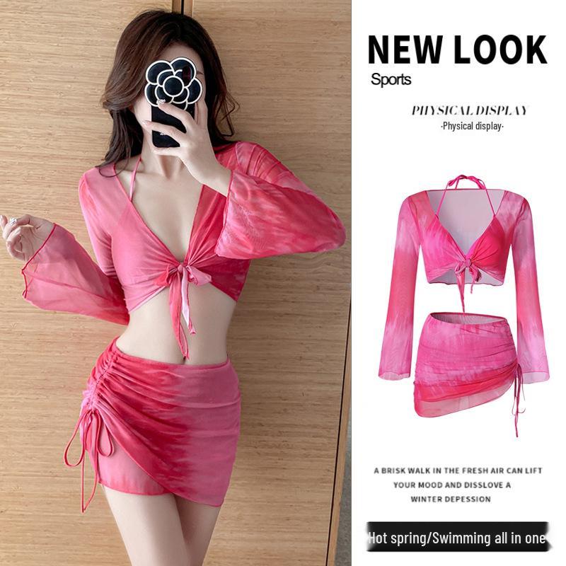 Women's Four-Piece Bikini Set: Slimming, Long Sleeve, Small Bust, High-End Swimwear 2025