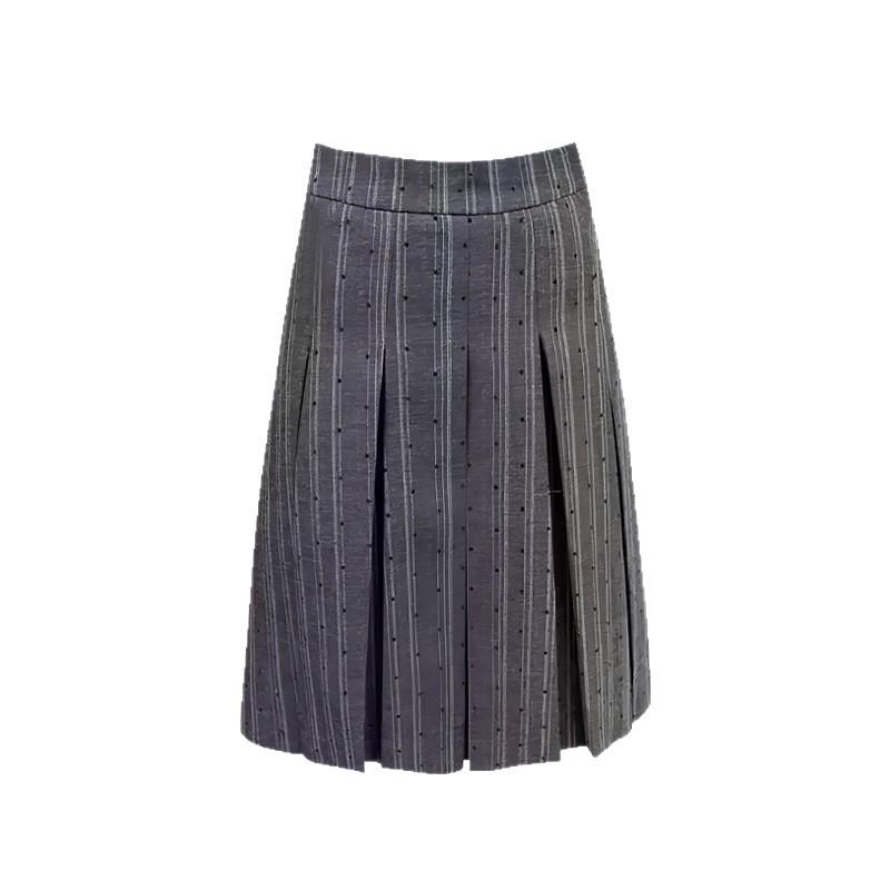 Korean Retro Grey Polka Dot Pleated High Waist Skirt for Women - Autumn/Winter Style Medium темно серый