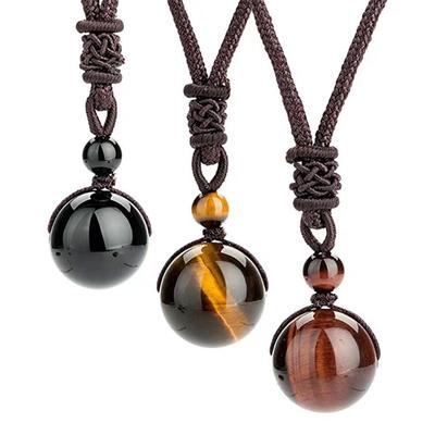 16MM Europäisches & Amerikanisches Tigerauge, Obsidian und Amethyst Anhänger Halskette für Männer