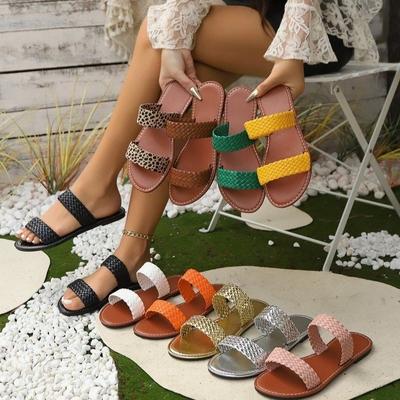 Chanclas Planas de Verano para Mujer con Tira Tejida Cómodas Zapatos de Mujer Casual Suela Suave Chanclas de Playa Mujer 2026 Zapatos De Mujer