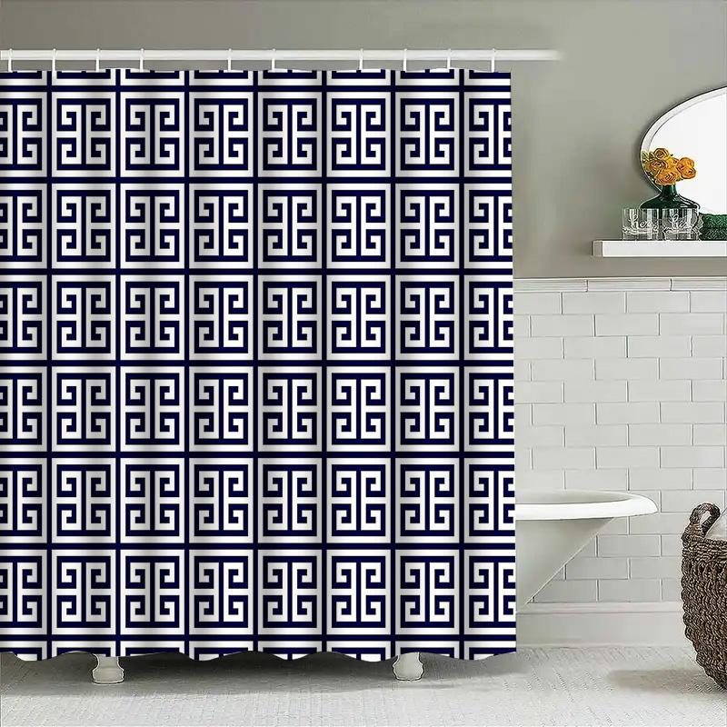 Geometric Pattern Shower Curtain Abstract Black And White Bathroom Decor Modern Waterproof Fabric Liner Washable Home Textile