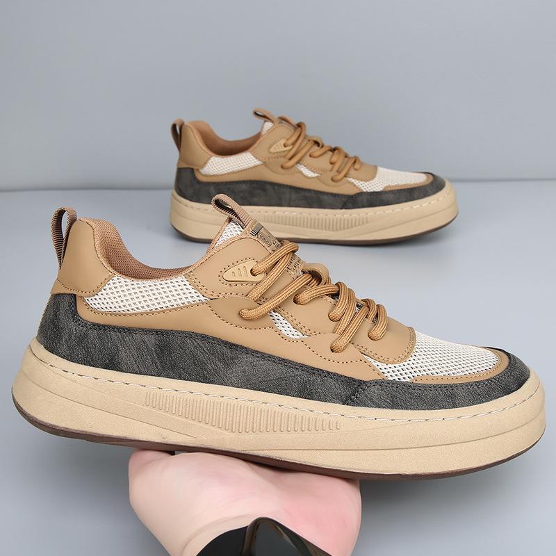 Men's shoes 2025 summer new versatile wide head thick baseplate shoes men's breathable mesh non-slip sports casual shoes men's