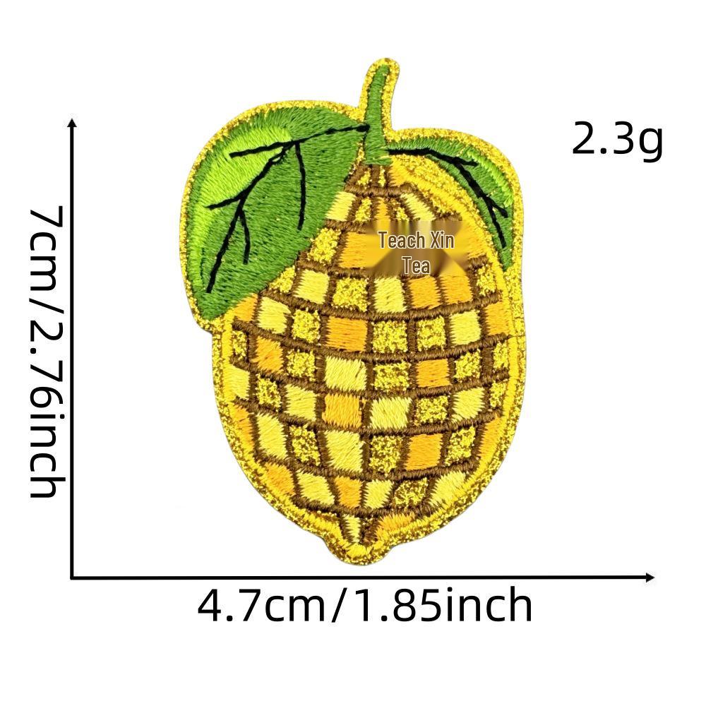Shiny Gold Edged Embroidered Plaid Fruit Patch for Clothing Decoration