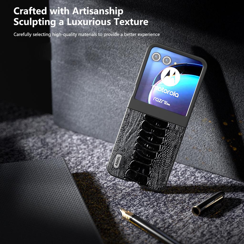 For Motorola Razr 50 5G Case Genuine Cow Leather+PC Hard Phone Cover Crocodile Texture