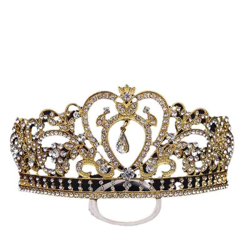 Couronne Baroque Alliage Strass Bijoux Mariage Couronne Dorée Cœur Tiare de Mariée