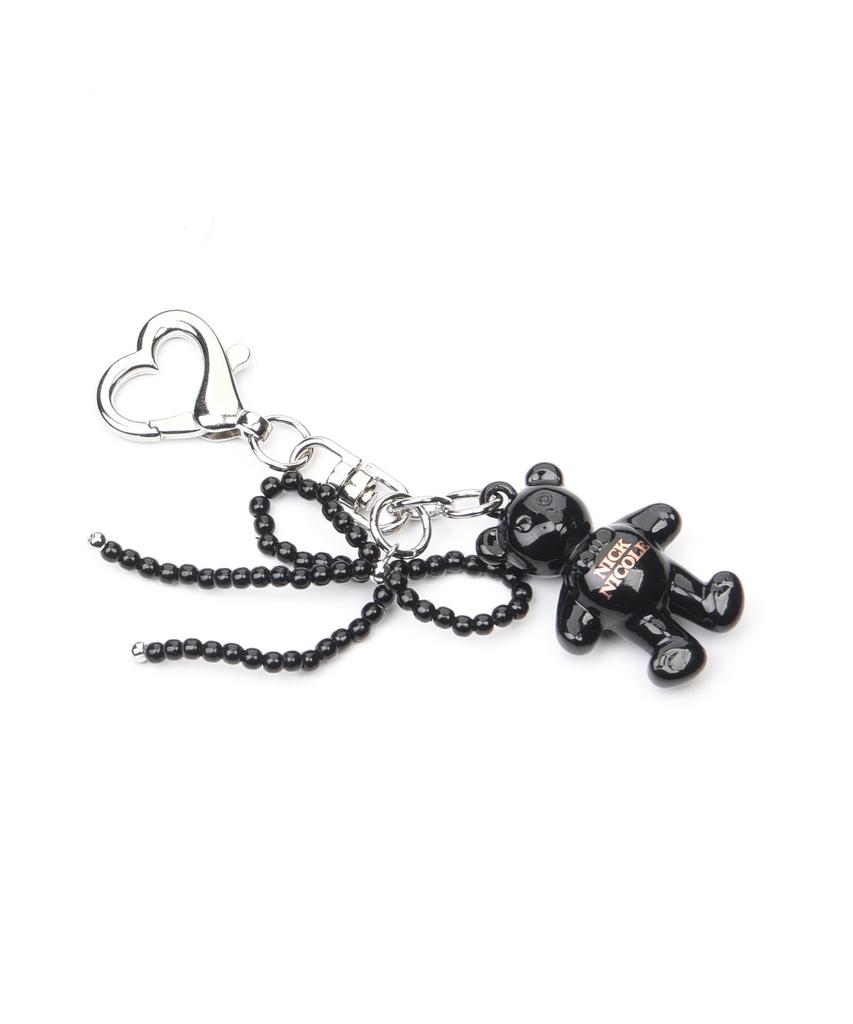 NICK&NICOLE Teddy Bear Logo Pearl Ribbon Keyring_Black