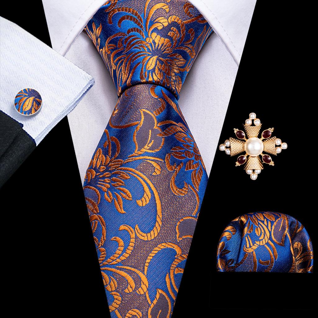 Barry.Wang Pearl sagė su kaklaraiščiu vyrams Paisley gėlių šilko kaklaraištis Hanky rankogalių sąsagų rinkinys